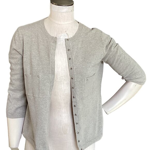 Worth Cotton Blend Snap Cardigan Sweater Pockets Sz M Taupe Beige 214C - Picture 2 of 9